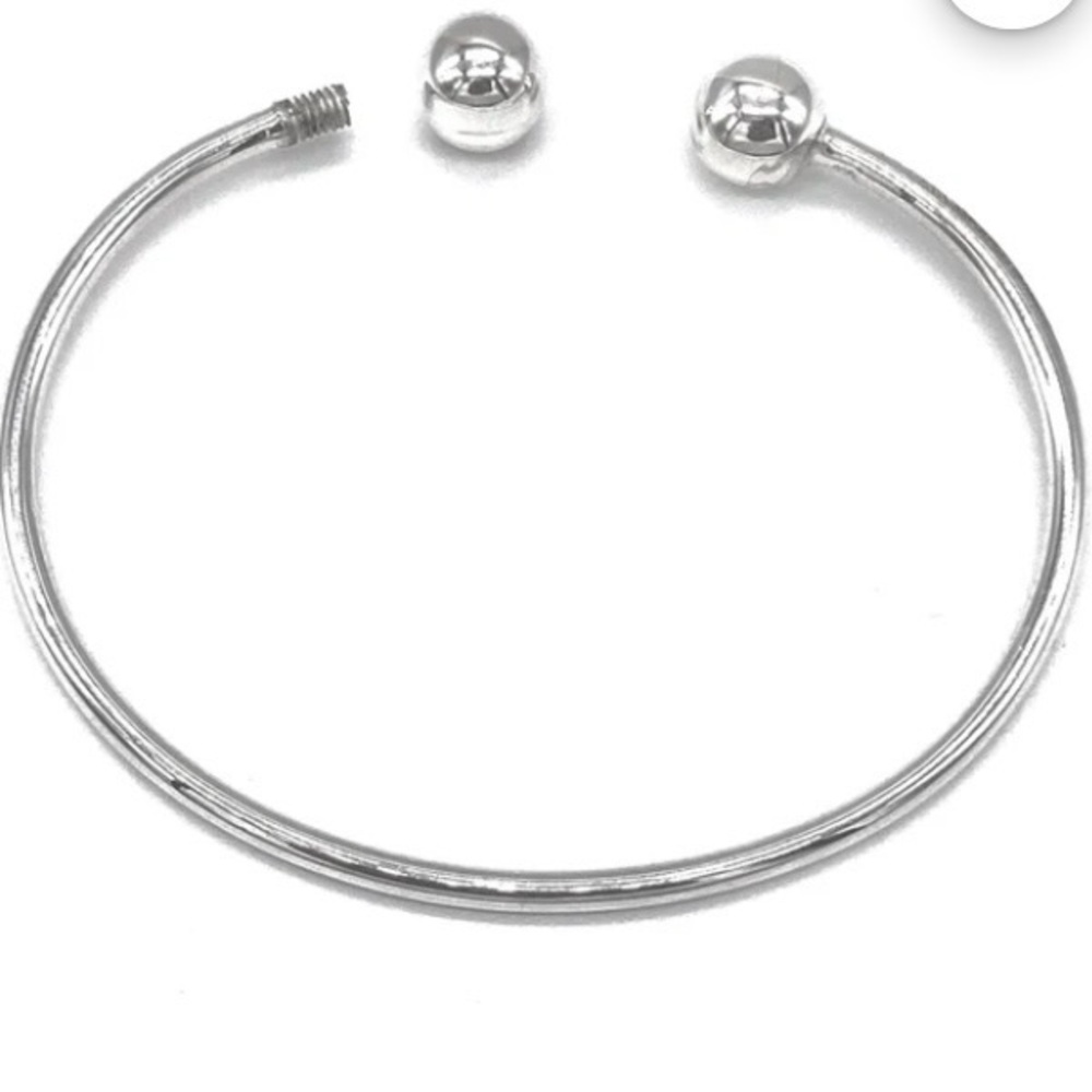 Solid Sterling Silver Ball-End Bangle & Sterling … - image 1